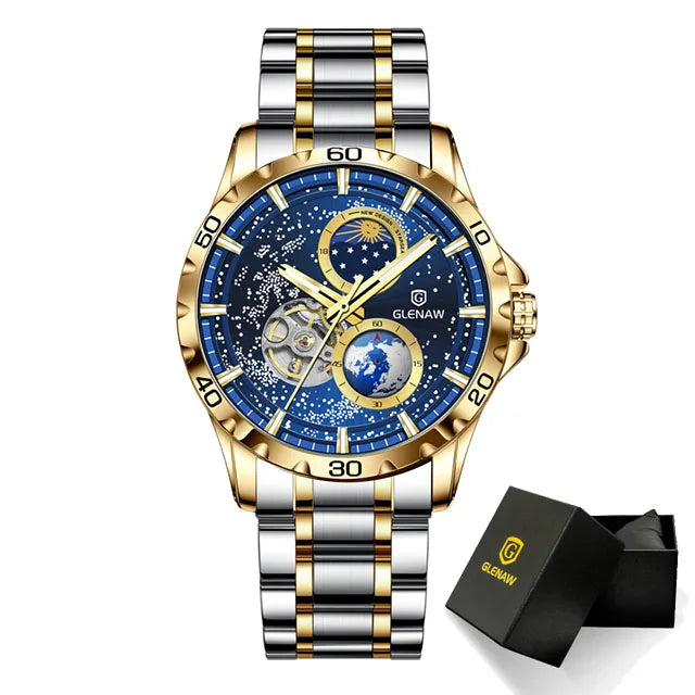 GLENAW Rotating Earth WristWatch Men