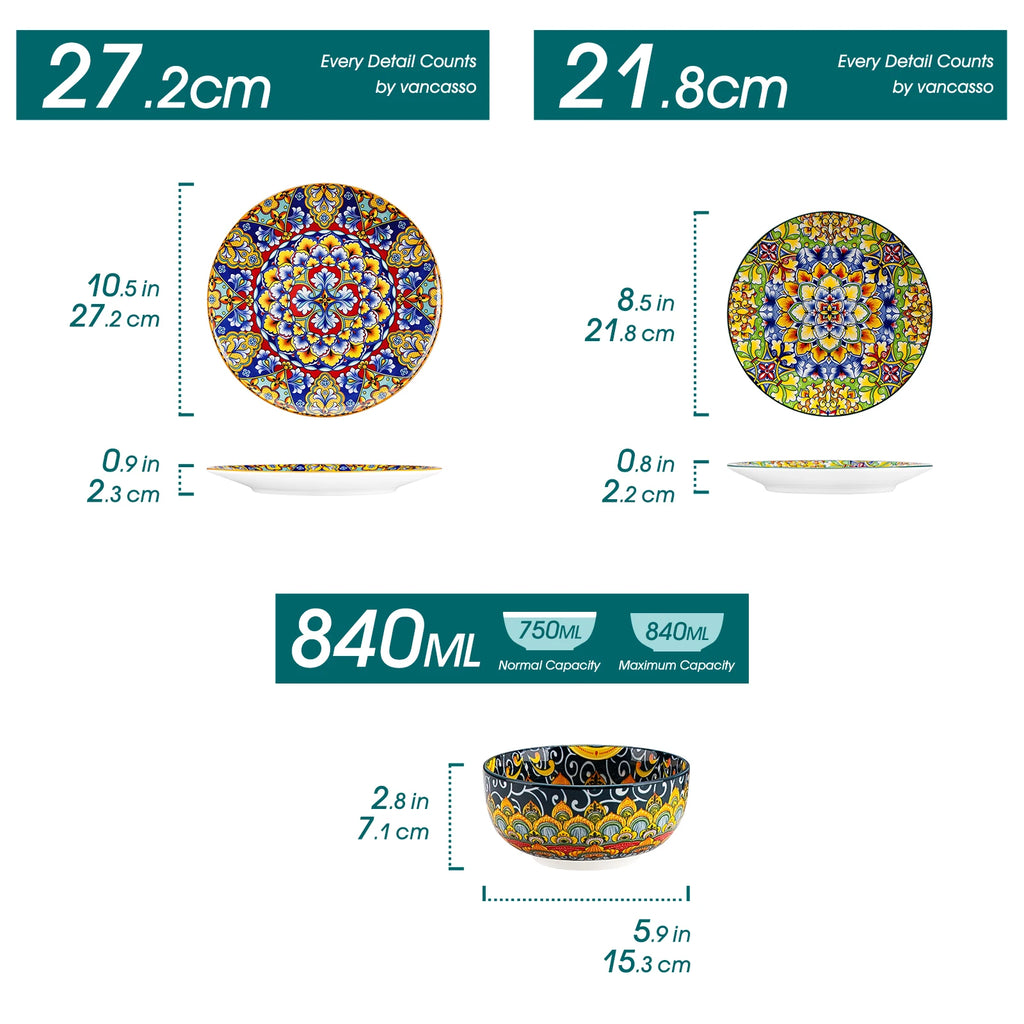 vancasso 12 Piece Ceramic Dinner Plate Double sided Painting Bohemian