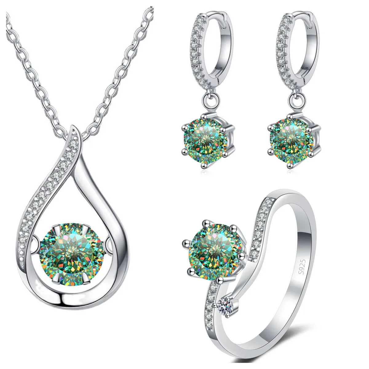 Real 925 Silver Moissanite Jewelry Set