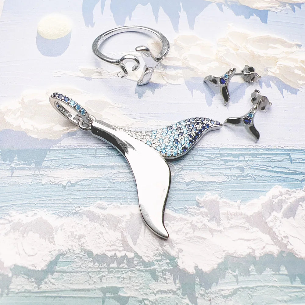 Dolphin Tail Fin Jewelry Set 925 Silver