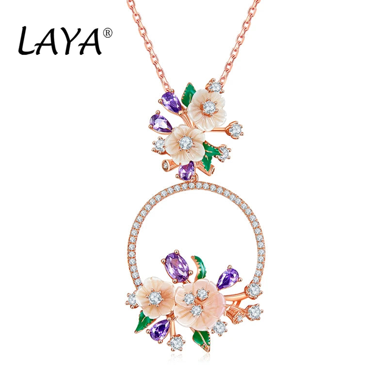 LAYA 925 Sterling Silver Fashion Natural Shell Flower Green Leaf