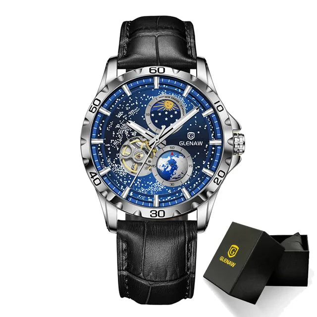 GLENAW Rotating Earth WristWatch Men