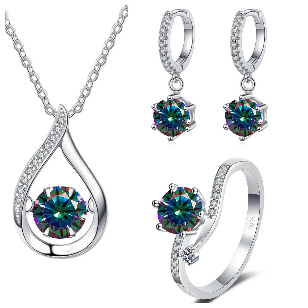 Real 925 Silver Moissanite Jewelry Set