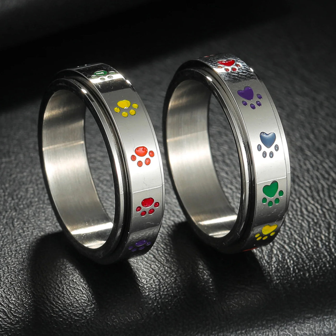 Stainless Steel Anxiety Ring for Women Sweet Dog Cat Paw