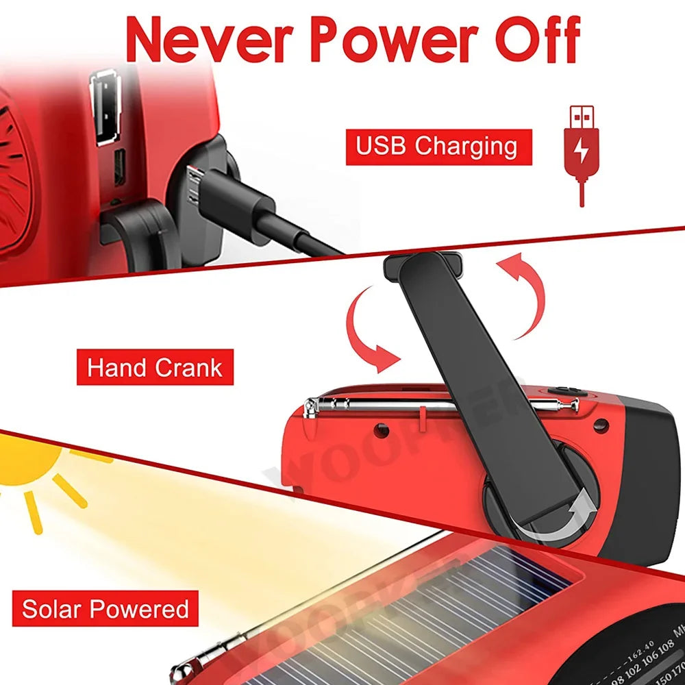 2000mAh Solar Hand Crank Radio Multifunctional LED Flashlight Power Bank
