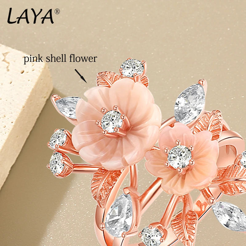 LAYA Ring 100% 925 Sterling Silver For Women Pink Shell Flower