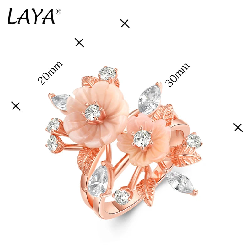 LAYA Ring 100% 925 Sterling Silver For Women Pink Shell Flower