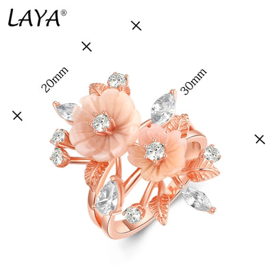 LAYA Ring 100% 925 Sterling Silver For Women Pink Shell Flower