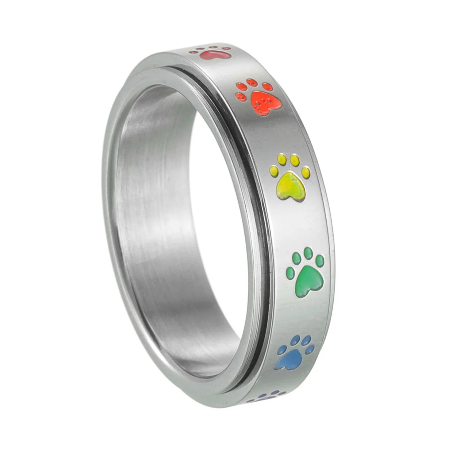 Stainless Steel Anxiety Ring for Women Sweet Dog Cat Paw