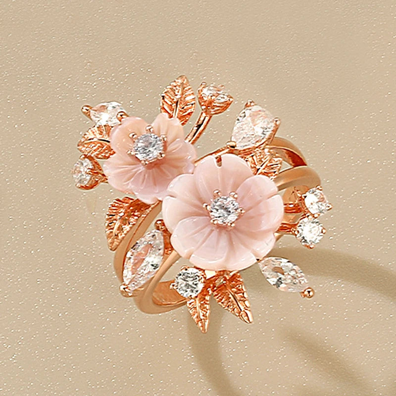 LAYA Ring 100% 925 Sterling Silver For Women Pink Shell Flower