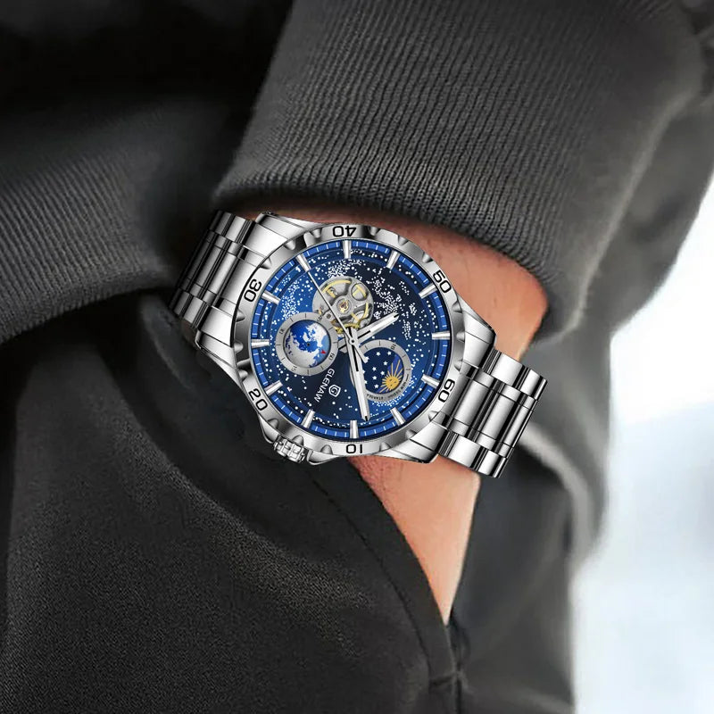 GLENAW Rotating Earth WristWatch Men