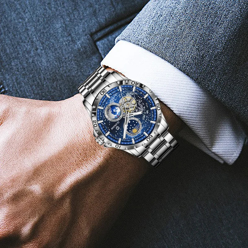 GLENAW Rotating Earth WristWatch Men
