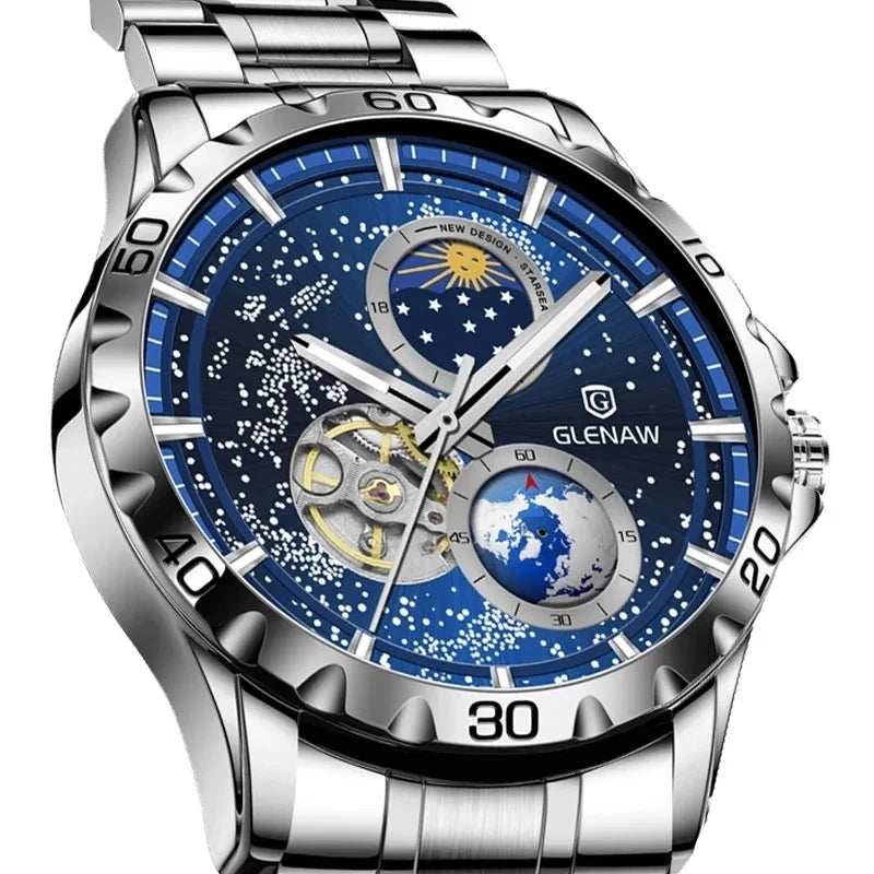 GLENAW Rotating Earth WristWatch Men