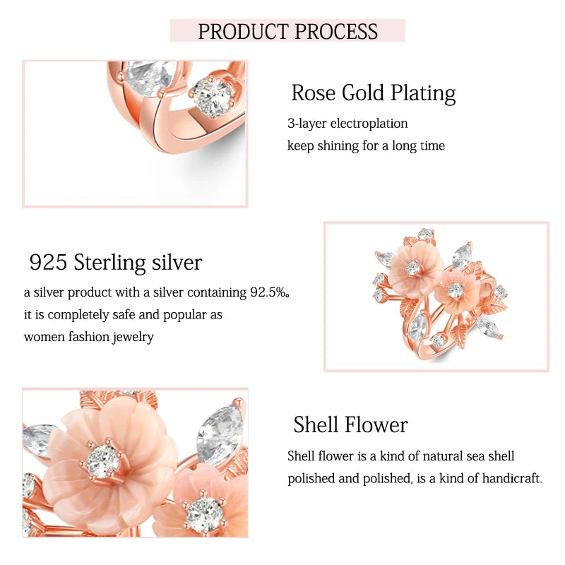 LAYA Ring 100% 925 Sterling Silver For Women Pink Shell Flower