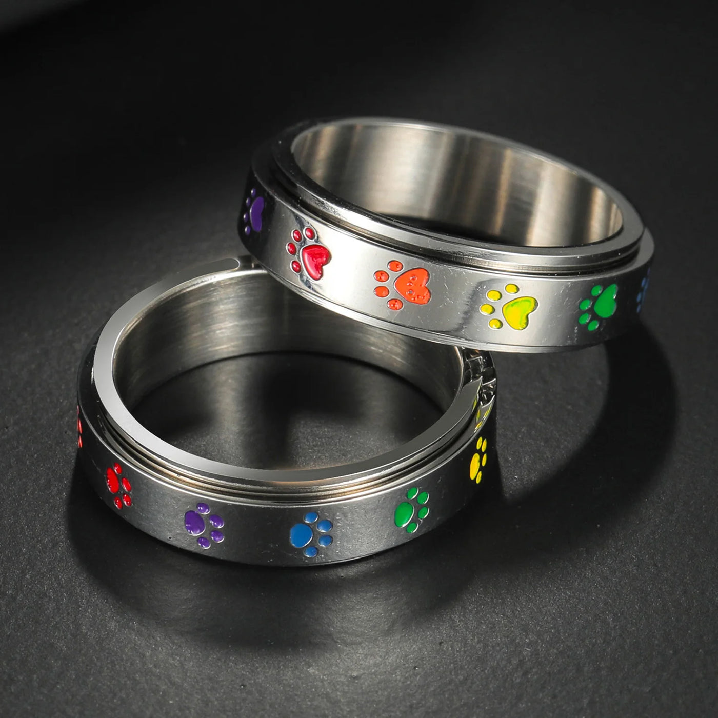Stainless Steel Anxiety Ring for Women Sweet Dog Cat Paw