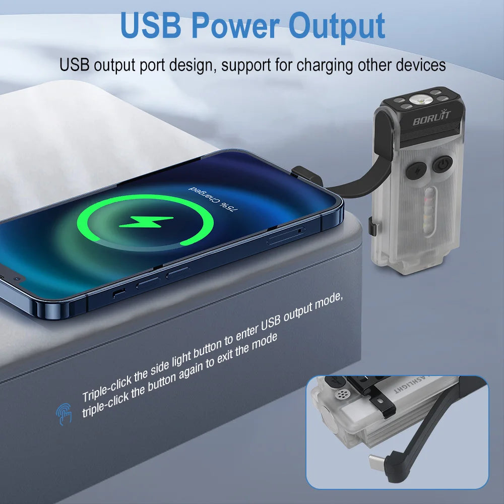 BORUiT V30 EDC LED Flashlight Keychain Power bank