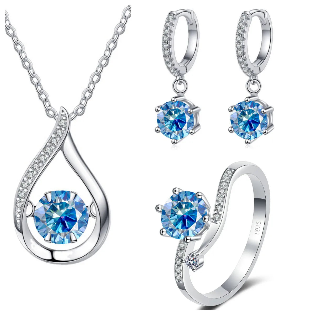 Real 925 Silver Moissanite Jewelry Set