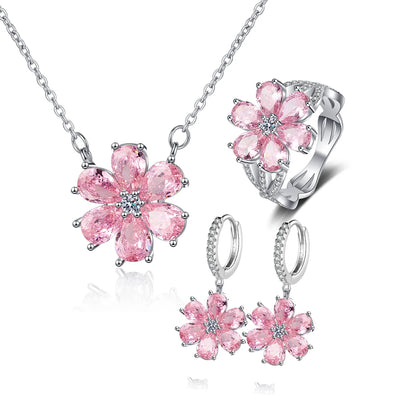 S925 Silver Wedding Ring Women Pink Flower