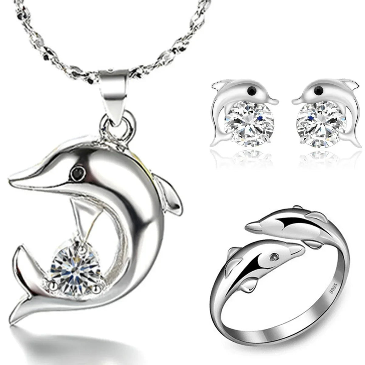 S925 Sterling Silver Dolphin Set