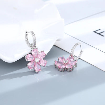 S925 Silver Wedding Ring Women Pink Flower