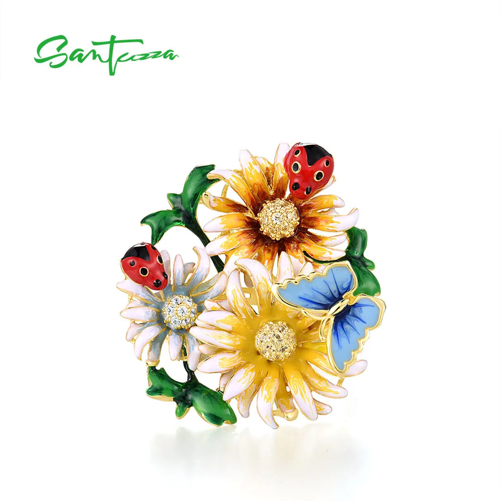 SANTUZZA 925 Sterling Silver Rings For Women Champagne Yellow