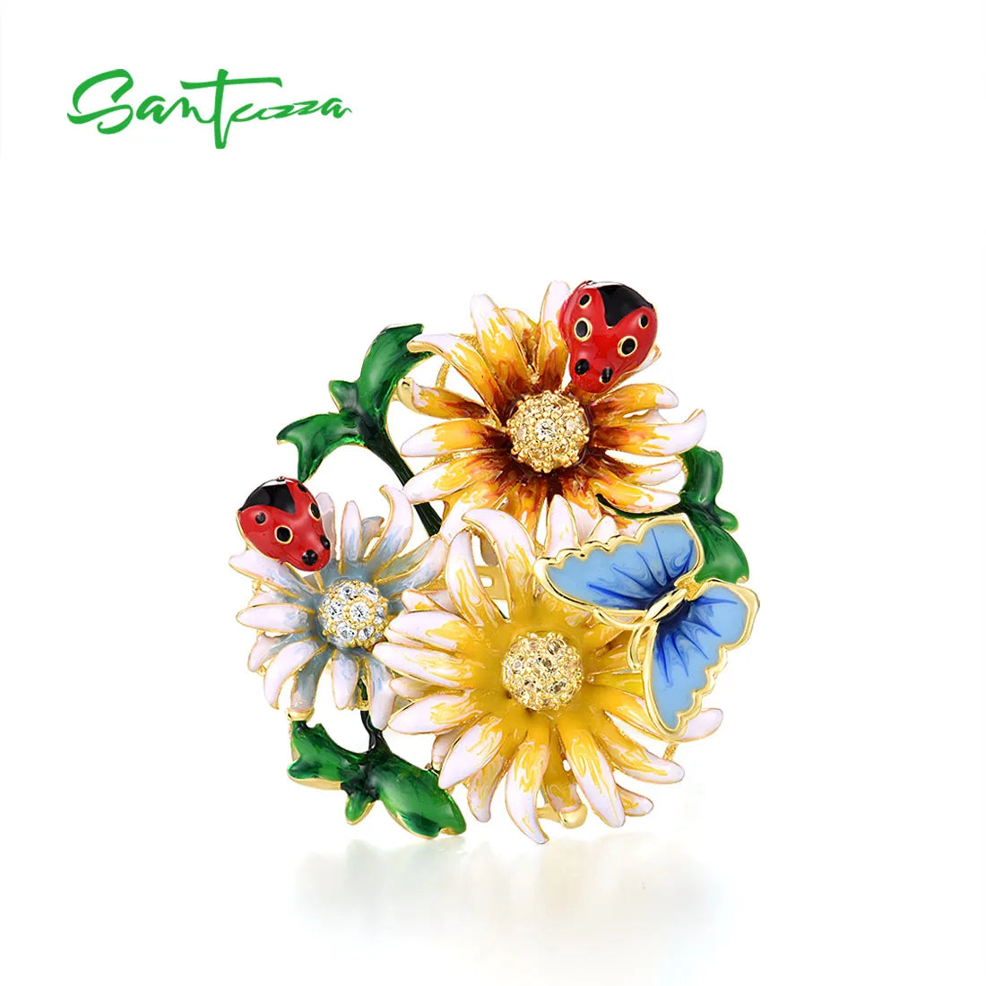 SANTUZZA 925 Sterling Silver Rings For Women Champagne Yellow