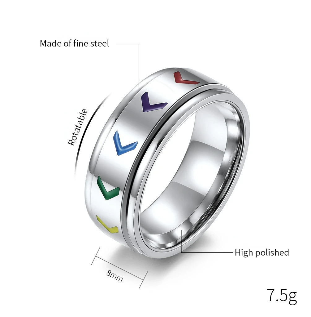 Anxiety Ring For Women Rainbow Stainless Steel