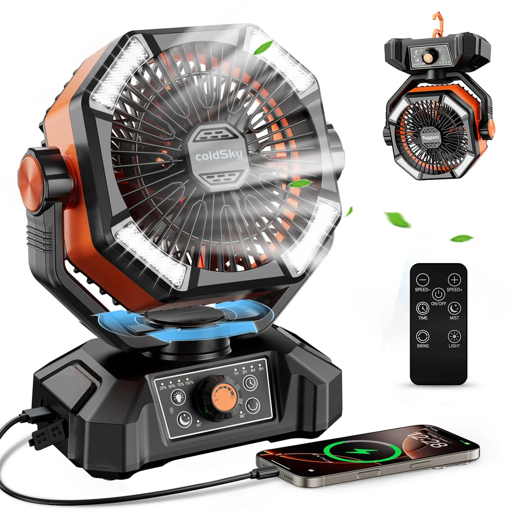 coldSky 20000mAh Camping Fan with LED Lantern