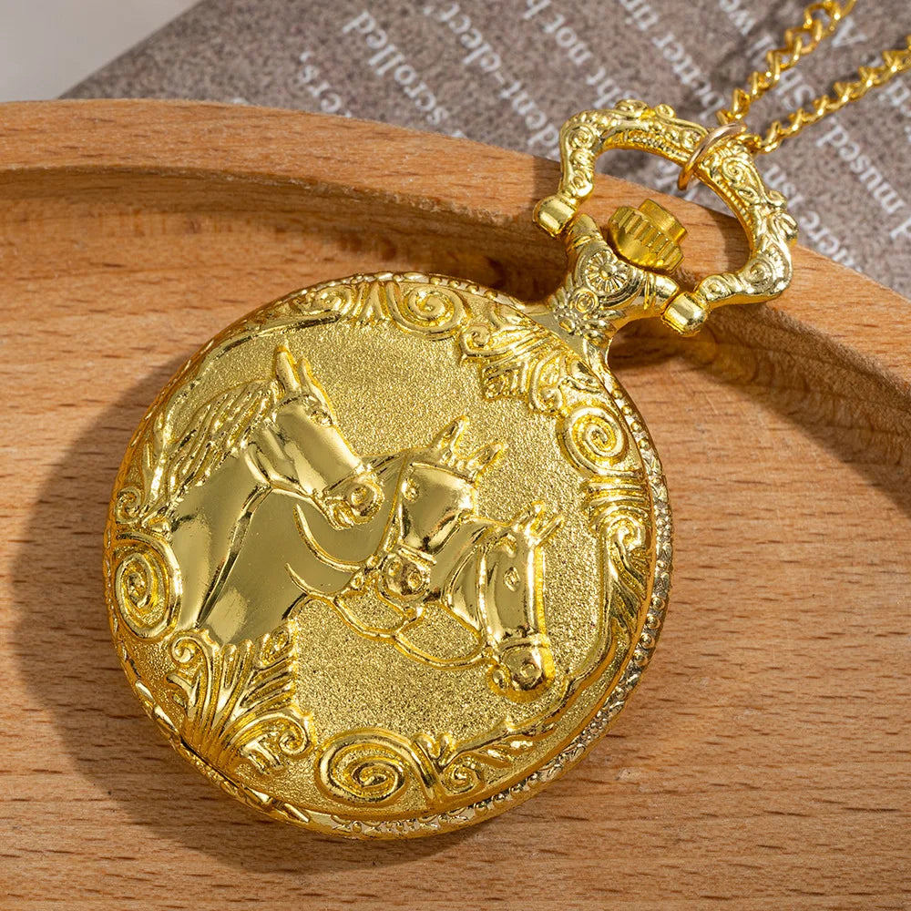 classic Three Horse Bronze vintage Pocket Watche