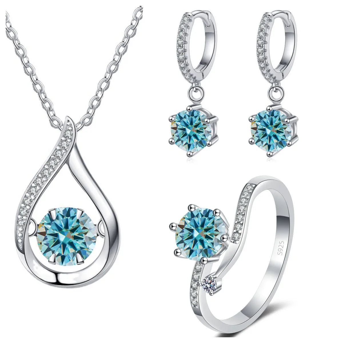 Real 925 Silver Moissanite Jewelry Set