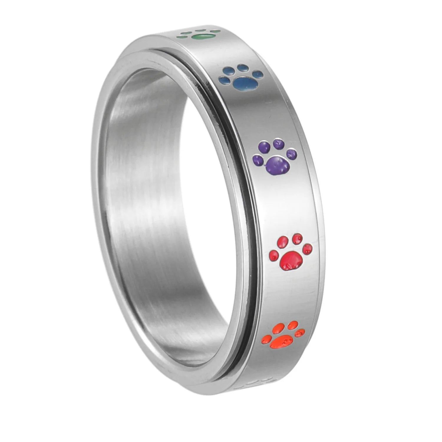 Stainless Steel Anxiety Ring for Women Sweet Dog Cat Paw
