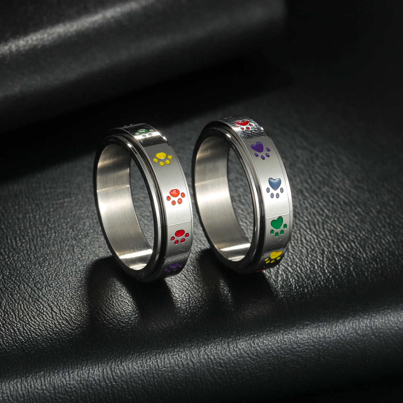 Stainless Steel Anxiety Ring for Women Sweet Dog Cat Paw
