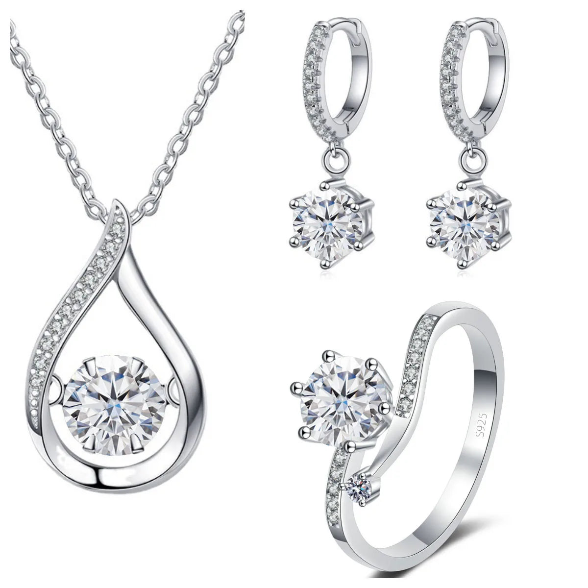 Real 925 Silver Moissanite Jewelry Set
