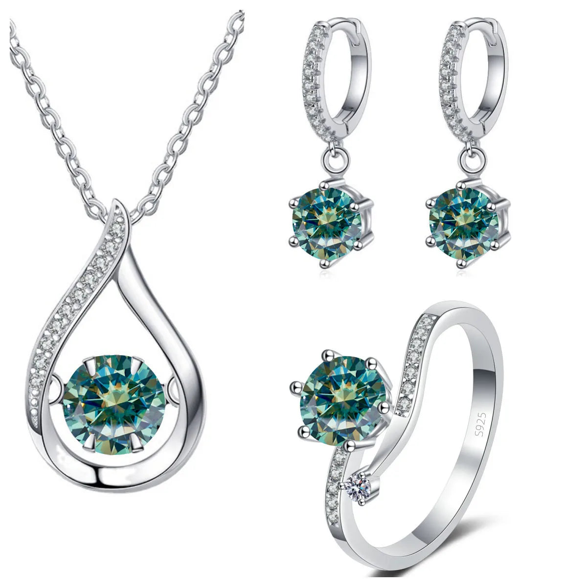 Real 925 Silver Moissanite Jewelry Set