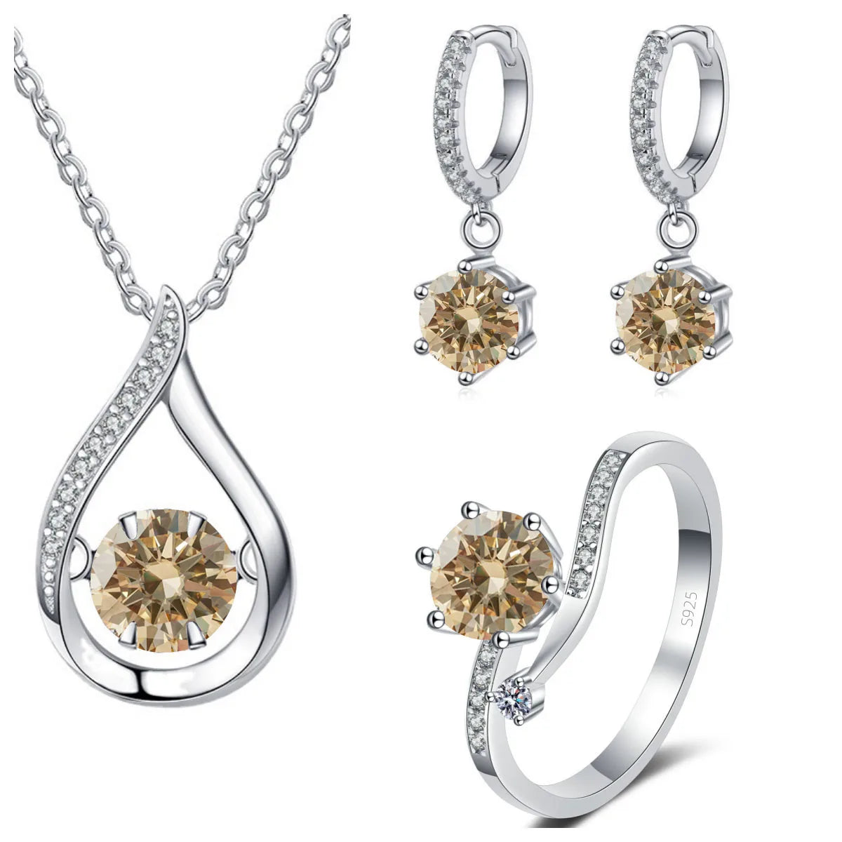 Real 925 Silver Moissanite Jewelry Set