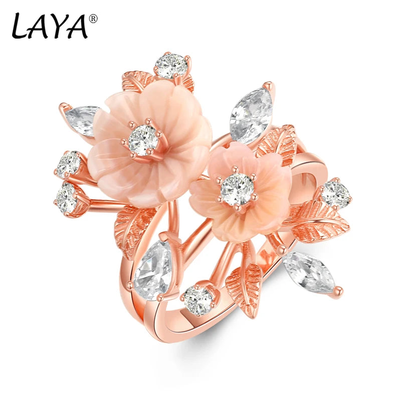 LAYA Ring 100% 925 Sterling Silver For Women Pink Shell Flower