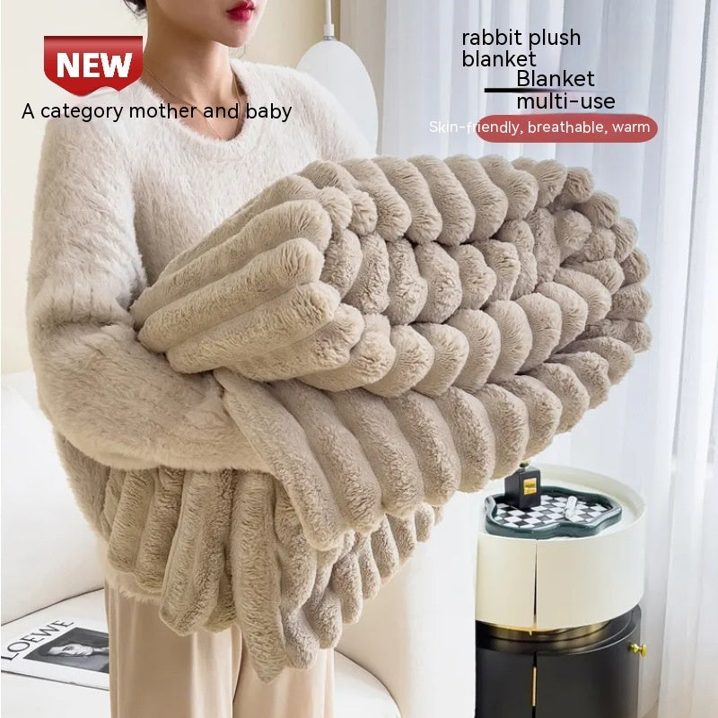 Pure color thick warm rabbit fur blanket