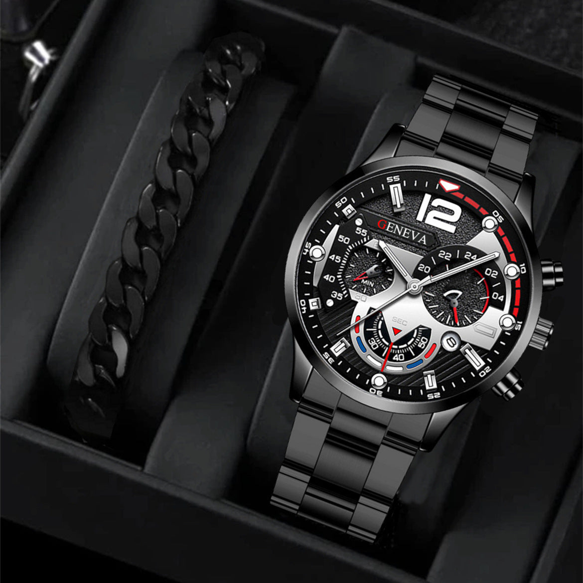 2pcs Men's Quartz Watch Bracelet Set