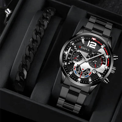 2pcs Men's Quartz Watch Bracelet Set