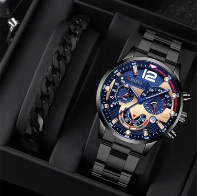 2pcs Men's Quartz Watch Bracelet Set