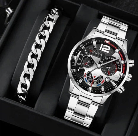 2pcs Men's Quartz Watch Bracelet Set