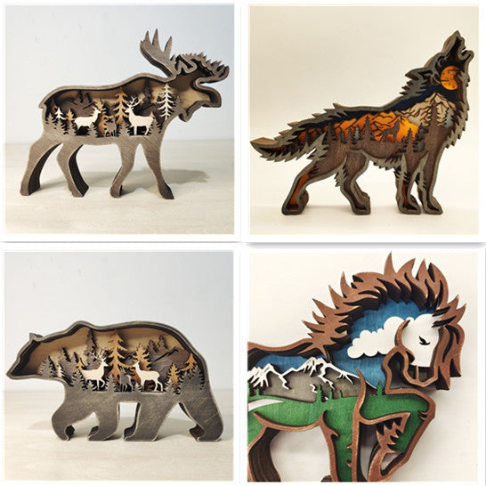 Decoration Wooden Animal Sculpture 3D