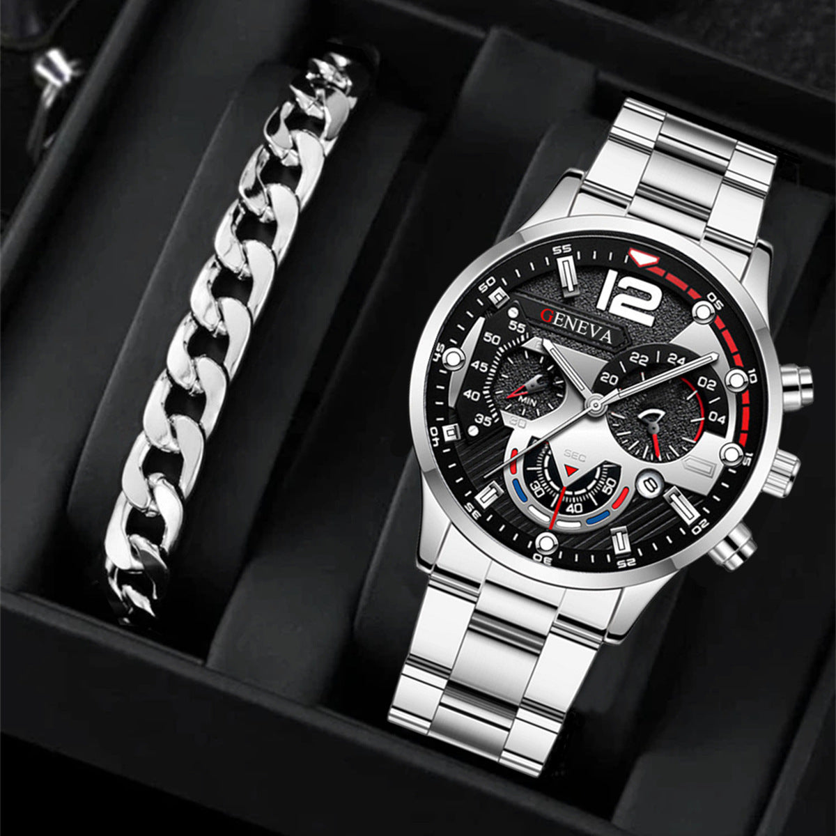 2pcs Men's Quartz Watch Bracelet Set