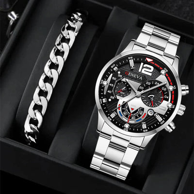 2pcs Men's Quartz Watch Bracelet Set