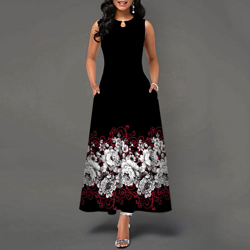 Long Sleeveless 3D Print Dress