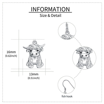 925 Sterling Silver Highland Cow Necklace Cow Earrings Cow Jewelry