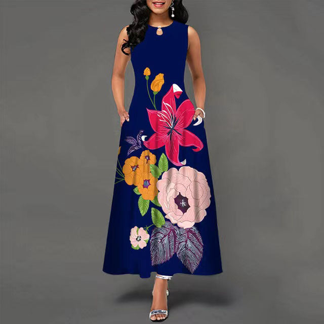 Long Sleeveless 3D Print Dress
