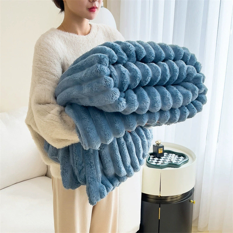 Pure color thick warm rabbit fur blanket
