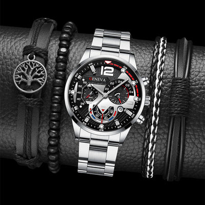2pcs Men's Quartz Watch Bracelet Set
