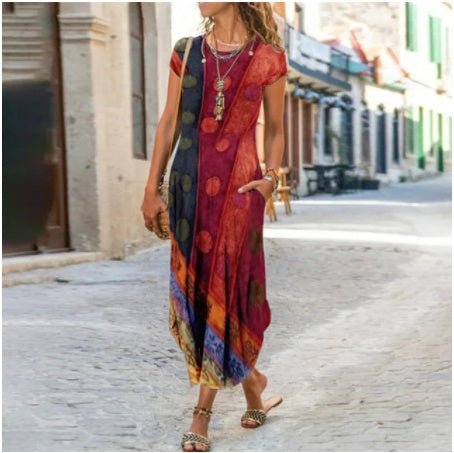 Round Neck Pocket Short Sleeve Trendy Printed Dress - Buy Buy Baby